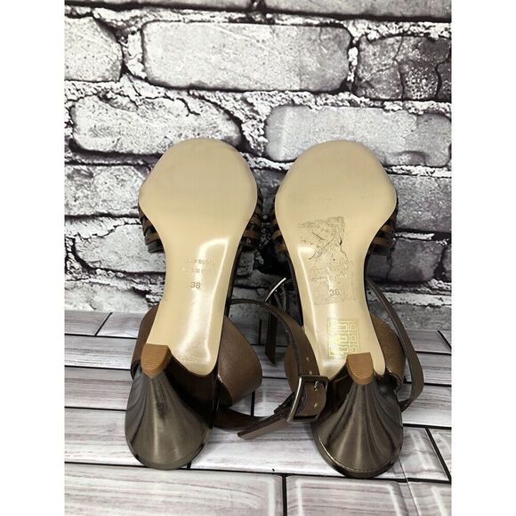 Nanette Lepore Silver Patent Brown Leather Ankle Straps Heels Women Sz 38EU/7.5M - Picture 14 of 16